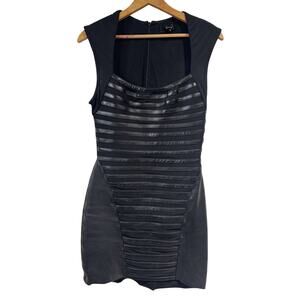 Sky Brand Black Real Leather Striped Women medium Sexy Cocktail LBD Dress